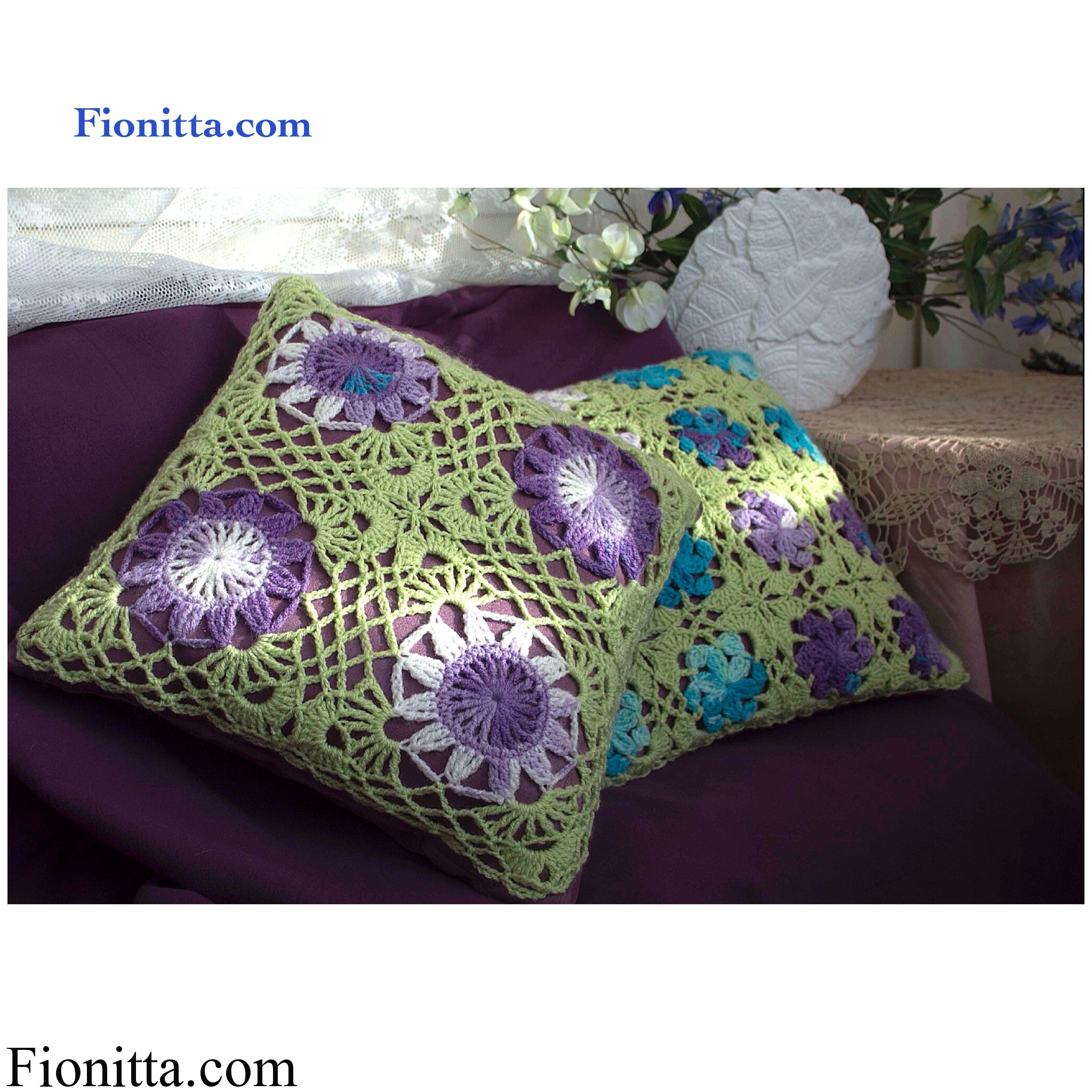 Two square crochet pillows